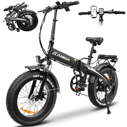 KAISDA Bici elettriches KAISDA 20" Bicicletta elettrica pieghevole con motore BAFANG da 250 W, pneumatici Fat Ebike con batteria da 48 V 12, 8 Ah, conforme all'UE, pieghevole con app, max 25 km / h, Shimano a 7 marc