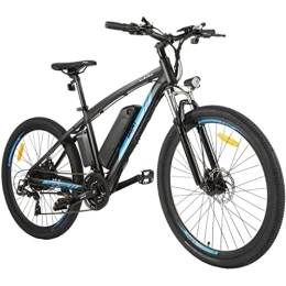 MYATU Bici elettriches MYATU 5687 - Bicicletta elettrica da 27, 5 pollici, con batteria da 36 V, 12, 5 Ah, motore posteriore da 250 W e display LCD a 21 marce, per uomo e donna, colore: nero e blu