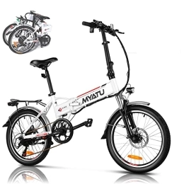 MYATU Bicicletta pieghevole da 20 pollici, con batteria al litio da 374 Wh, Shimano, 7 marce, sospensioni forcella, fino a 100 km, bicicletta elettrica Pedelec bianca (bianco)