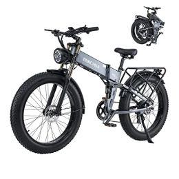 BURCHDA Bici elettriches R5pro - Bicicletta elettrica pieghevole per mountain bike, 66 x 10, 2 cm, con batteria rimovibile da 48 V, 16 Ah, display LCD, bici elettrica Shimano a 8 velocità (grigio)