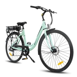HH HILAND Bici elettriches ROCKSHARK EBike - Bicicletta elettrica da 28 pollici, con motore posteriore da 250 W e batteria al litio da 14 Ah, Pedelec da donna e da uomo, Shimano a 7 marce, verde menta