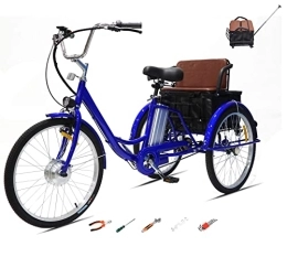 Generic Bici elettriches Triciclo elettrico da 24 '' Triciclo per adulti Batteria al litio 36V12AH Biciclette a 3 ruote per anziani Con cestello posteriore allargato Elettricità / Assistenza / Pedali Carico massimo 350 libbre