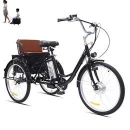Generic Bici elettriches Triciclo elettrico per adulti Bicicletta elettrica a 3 ruote con cestello per verdure posteriore durevole, Triciclo da crociera a 3 ruote da 24'' con batteria al litio rimovibile da 36V12Ah (black2)