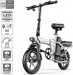 WJSW Bici elettriches WJSW Bicicletta elettrica Pieghevole, Bici elettrica da 14 Pollici in Lega di Mium per Scooter pendolare Urbano Elettrico a 3 velocit per Adulti con Motore brushless 400W