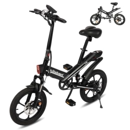 Bodywel Bicicleta Bodywel T16 Bicicleta Eléctrica Plegable, 16" Portable E-Bike, City EBike con Pantalla LED, Batería 36V / 10.4Ah, Frenos de Doble Disco y Suspensión Delantera, Unisex Adulto (Negro)