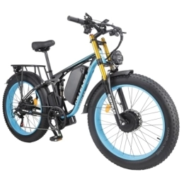 Vikzche Q  Vikzche Q K800 PRO 26'' Bicicleta eléctrica de doble motor, suspensión completa, horquilla delantera grande mejorada, batería 23ah, pantalla a color. (Azul negro)