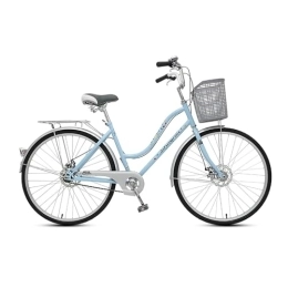 DELURA Bicicleta DELURA Bicicleta Paseo - Bicicleta Holandesa para Mujer, Estructura de Acero, Transmisión de una Sola Velocidad, Paseos Cómodos en Posición Vertical (Color : Blue, Size : 24)