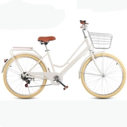 LEAUX Bicicleta LEAUX Bicicleta Retro para Mujer, Bicicleta de Viaje para Mujer Beach Cruiser, Bicicletas clásicas Unisex, Bicicleta de Paseo, 24, 26 Pulgadas, 6Velocidades, con Cesta(Color:White, Size:24INCH)