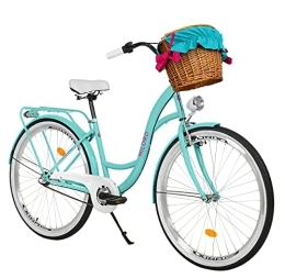 Milord Bikes Bicicleta Milord. Bicicleta de Confort Color del mar de 3 Velocidad y 28 Pulgadas con Cesta y Soporte Trasero, Bicicleta Holandesa, Bicicleta para Mujer, Bicicleta Urbana, Retro, Vintage