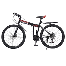 Atnhyruhd Bicicleta de montaña plegable de 26 pulgadas, de acero al carbono, freno de disco, 21 velocidades, bicicleta de montaña, plegable, acero al carbono (negro rojo)