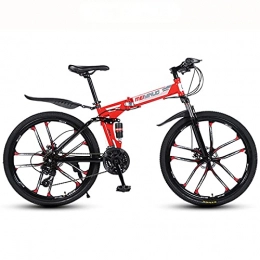 LHQ-HQ Bicicleta LHQ-HQ Bicicleta de montaña de 26 pulgadas de 27 velocidades de 10 ruedas para adultos, de velocidad variable, plegable, bicicleta de montaña de doble disco, color rojo