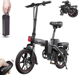 Dyu Electric Bike DYU Folding Electric Bike, 14 inch Smart Urban E-Bike with 3 Riding Modes, City Electric Bicycle with Pedal Assist, Wireless Key Start, Removable Battery, Compact Portable, Unisex Adult