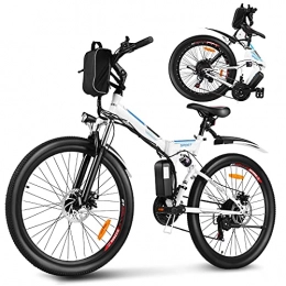 Eloklem Electric Bike Electric Mountain Bike 26'' Folding 250W Electric Bicycle with Removable Large Capacity Lithium-Ion Battery, Professional 21 Speed Gears (White)