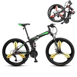 JI TA Folding Bike JI TA Mountain Bike Folding Bikes, Double Disc Brake, 27-Speed Double Disc Brake Full Suspension Bicycle, 26 Inch Off-Road Variable Speed Bikes for Men And Women / Green