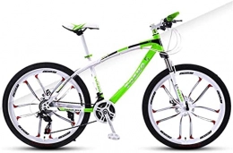 HUAQINEI Mountain Bike HUAQINEI Mountain Bikes, 24 inch mountain bike adult variable speed damping bicycle double disc brake ten-wheel bicycle Alloy frame with Disc Brakes (Color : White and green, Size : 27 speed)