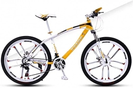 HUAQINEI Bike HUAQINEI Mountain Bikes, 24 inch mountain bike adult variable speed damping bicycle double disc brake ten-wheel bicycle Alloy frame with Disc Brakes (Color : White yellow, Size : 21 speed)