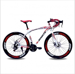 HUAQINEI Bike HUAQINEI Mountain Bikes, 26-inch road bike with variable speed bend and double disc brakes, racing bike, 60 wheels Alloy frame with Disc Brakes (Color : White Red, Size : 27 speed)