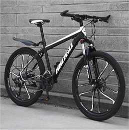 HUAQINEI Mountain Bike Mountain Bikes, 24-inch mountain bike, variable speed, off-road shock-absorbing bicycle, portable road racing ten-knife wheel Alloy frame with Disc Brakes ( Color : Black and white , Size : 30 speed )