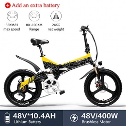 LANKELEISI Fahrräder LANKELEISI G650 E-Bike, 20 x 2.4 große Reifen, für Fahrrad, Berg, Erwachsene, faltbar, E-Bike, 400 W, 48 V, LG Lithium-Akku, Shimano 7 Gänge, E-Bike, Jaune + 1 extra 10.4ah batterie