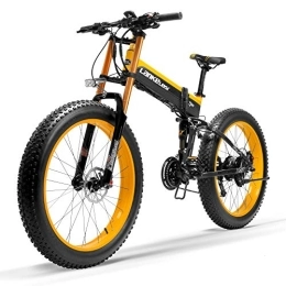 LANKELEISI Elektrofahrräder T750Plus Neues elektrisches Mountainbike, 5-Stufen-Pedal-Assist-Sensor, Snow Bike, leistungsstarker Motor, 48V 14.5Ah Li-Ion-Akku, Upgraded zu Downhill-Gabel (Schwarz Gelb, 1000W 14.5Ah)