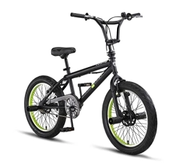 Licorne Bike BMX Licorne Bike Jump Plus Premium BMX Système de rotor à 360° avec 4 pôles en acier, protection de chaîne, roue libre (noir / citron vert, frein freestyle)