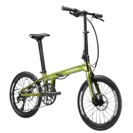  Vélos pliant Bicycles for Adults Carbon Folding Bike 20 inch Folding Bicycle Carbon Fiber Frame Mini City Bike Light Weight Foldable Bike 9 Gears / Speeds (Color : Green, Size : 9 Speed_20INCH (150-200CM)