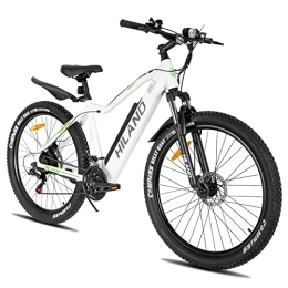 HH HILAND Vélos électriques HILAND Vélo électrique 26" Fat Tire Aluminium E-MTB Vélo électrique VTT électrique Shimano 21 vitesses et moteur arrière pour homme et femme 25 km / h Blanc