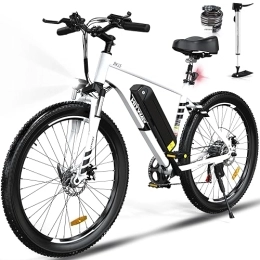 HITWAY  HITWAY vélo électrique, VTT électrique, 26'' Ville E-Bike Adulte, Vélo électrique avec Batterie Amovible 36V 11.2Ah, Shimano 7 Vitesses, Autonomie 35-70km Blanc