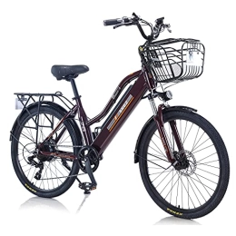 Hyuhome Vélos électriques Hyuhome Vélo électrique de 26 pouces pour femme et adulte, vélo électrique 36 V tout terrain avec batterie lithium-ion amovible pour vélo de plein air, voyage, entraînement (marron)