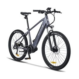 nakxus Vélos électriques nakxus Vélo électrique 27M202 - Moteur central - Portée maximale : jusqu'à 150 km - VTT tout-terrain avec Shimano 9 vitesses - Vélo électrique de ville pour homme et femme Gris