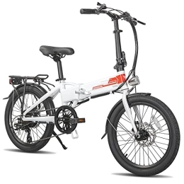HH HILAND Vélos électriques ROCKSHARK Vélo électrique pliable 20" Vélo électrique pliant avec dérailleur Shimano 7 vitesses - Vélo pliable en aluminium léger avec lumière pour homme et femme - Blanc