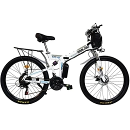 TAOCI Vélos électriques TAOCI Vélo électrique Pliable 26 Pouces pour Hommes, vélo électrique Shimano 21 Vitesses, vélo de Montagne Pliable avec Batterie Lithium-ION Amovible 10AH, Double Absorption des Chocs (White)