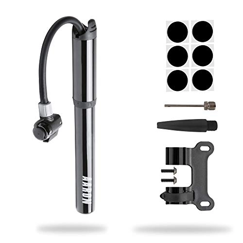 Bombas de bicicleta : AARON Pocket One - Bomba de aire compacta para bicicleta, pequeña, ligera y portátil, alta presión, 100 psi / 7 bar, mini bomba de ruedas, color negro