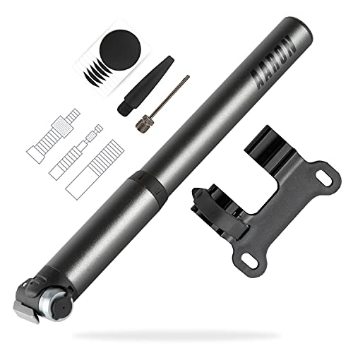 Bombas de bicicleta : AARON Pocket One - Mini bomba de bicicleta para todas las válvulas, compacta, se puede fijar a cualquier marco, color negro y gris