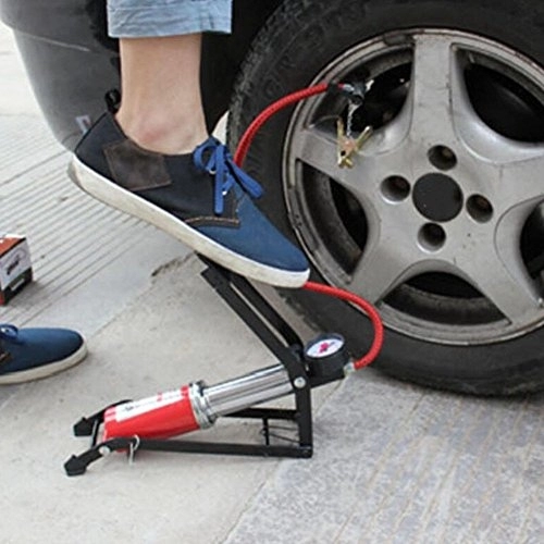 Bombas de bicicleta : Bellveen New Portable 100PSI Sports High Pressure Foot Pump with Gauge – Red Colour