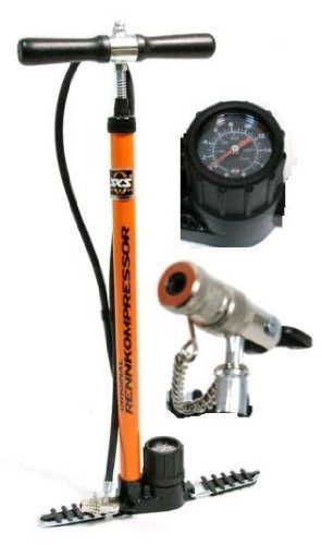 Bombas de bicicleta : bomba con pie SKS, naranja metlico c.tubo 2183, ench. c.pal., vl.Schr.VD, VS