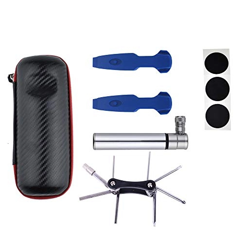 Bombas de bicicleta : Inflador Kit de bomba de manguera de bicicleta de bicicleta universal mini con kit de herramientas de reparación de neumáticos de ciclismo y kit de reparación de punción sin pegamento for válvula Pres