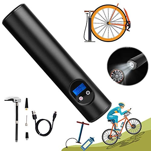 Bombas de bicicleta : Mini portátil la bomba bicicletas, neumáticos bomba inflado, preajuste presión neumáticos bomba bicicleta con LED Digital neumático manómetro luz de emergencia, Apto para todas las bicicletas, Negro