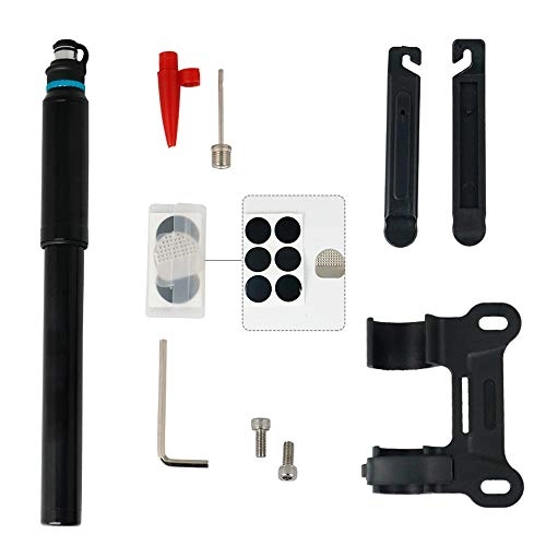 Bombas de bicicleta : PQXOER-SP - Kit de reparacin de neumticos de Bicicleta con Bomba telescpica para vlvulas Presta y Schrader, Aleacin de Aluminio, Negro, 24, 5 cm