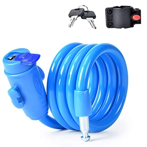 Cerraduras de bicicleta : Aini Bicicleta de Bloqueo de Cable, Cable portátil de Bicicletas de Bloqueo tecla en Espiral Bloquea la Bicicleta, Largo 120 cm for la Motocicleta eléctrica de la batería (Color : Blue)