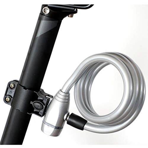 Cerraduras de bicicleta : Aini Cable de Seguridad de Bicicletas, Bicicletas de Bloqueo de Cable portátil de Bloqueo de Teclas Negrita y Alargada Cable de Acero en Espiral de Bicicletas Cerraduras, 1200 X 12mm (Color : Silver)