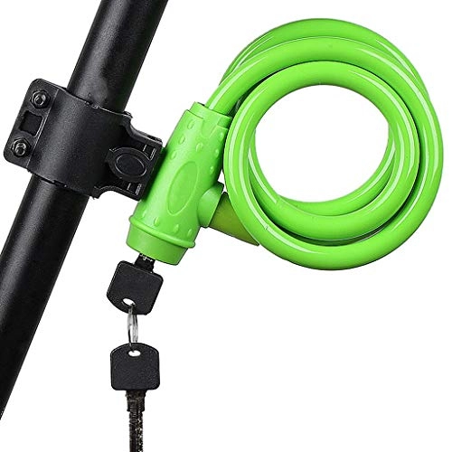 Cerraduras de bicicleta : Aini Cable de Seguridad de Bicicletas, Bicicletas portátil Cable Lock Key Lock de Acero Cable en Espiral Bloquea la Bicicleta, 1200mm de Largo (Color : Green)