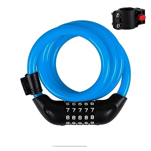 Cerraduras de bicicleta : Aintap Candado para bicicleta con código de 5 dígitos: cable de acero de 1200 mm x 12 mm, seguridad antirrobo, fácil de transportar (azul)