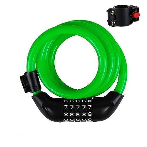 Cerraduras de bicicleta : Aintap Candado para bicicleta verde fácil de usar: código antirrobo de 5 dígitos, cable de acero de 1200 mm x 12 mm, accesorio para ciclismo de alta seguridad