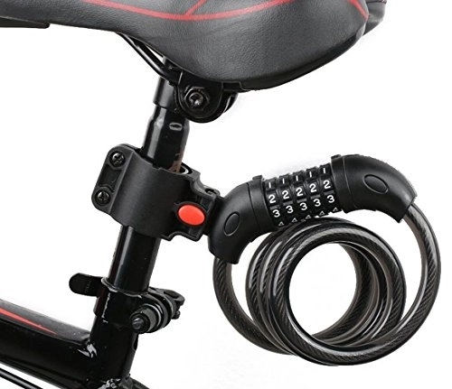 Cerraduras de bicicleta : Ankia - Cable de bloqueo de bicicleta de alta seguridad, 5 dígitos, combinación reajustable, cable autoenrollable para bicicleta con soporte de montaje, 12 mm x 1, 2 m, antirrobo