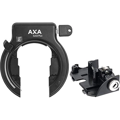Cerraduras de bicicleta : Axa Unisex – Adultos Solid Plus Set de marco y bloqueo de batería, negro, talla única