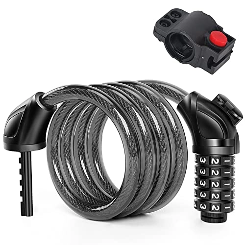 Cerraduras de bicicleta : AZPINGPAN Cable de bloqueo de bicicleta con código antirrobo, candados de cable de bicicleta en espiral de combinación reiniciable de 5 dígitos de alta seguridad, candado de cable de bicicleta para bi