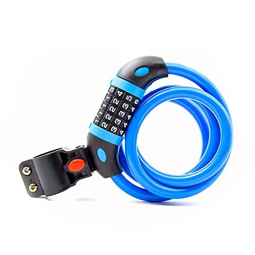 Cerraduras de bicicleta : Bicicleta Ciclismo Montar contraseña Bloqueo 5 Número Número de Seguridad Digital MTB Codificado Cable Cable Cable de Acero Truco Accesorios de Lock (Color : Blue)