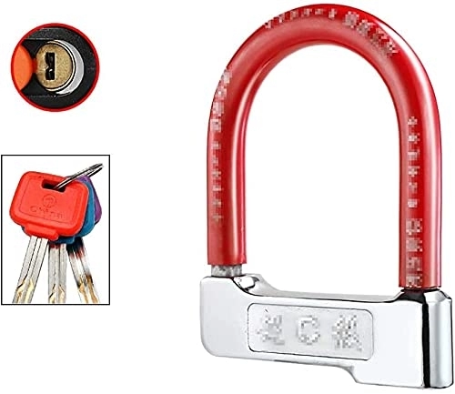 Cerraduras de bicicleta : Bicicleta U-Lock Cinturón de aleación de acero con 3 llaves y funda de goma de PVC roja Tijeras antirrobo antihidráulicas