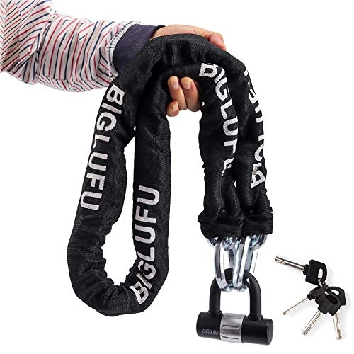 Cerraduras de bicicleta : BIGLUFU Cerraduras de cadena para motocicleta con cerradura en U de 16 oz y 2 llaves ergonómicas, servicio pesado, cadena cuadrada de 15 mm / 0.6", ideal para generador, puertas, cercas